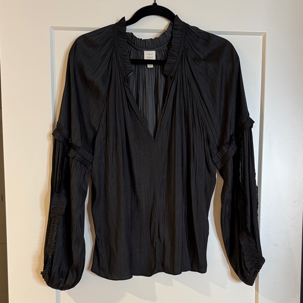 Roan & Ryan Black Blouse with Ruffle Details from EVEREVE
